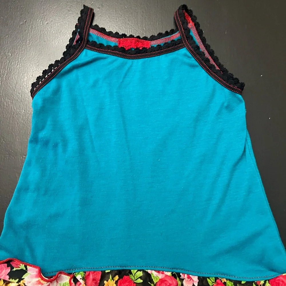 Y2K Turquoise Leopard Rose Western Coquette‎ Toddler Girl Ruffle Slip Dress Sz 2